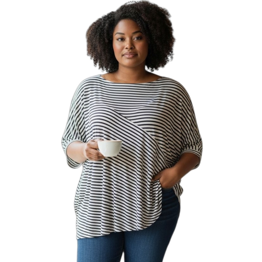 🦜 2/$10 Grace Navy and White Striped Tunic. Size 1X.